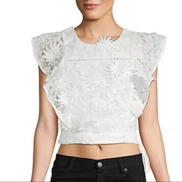J.O.A Ruffle Sleeve Lace Crop Top - Picture 3 of 4